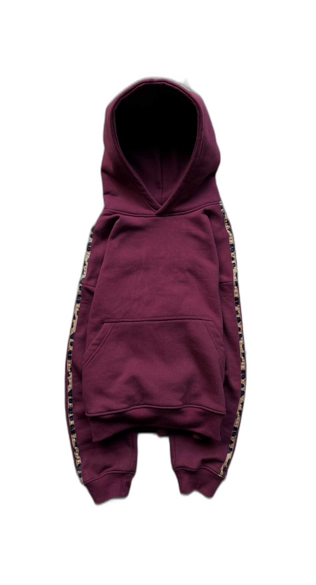 Maroon Noire hoodie with cheetah-trim side stripes