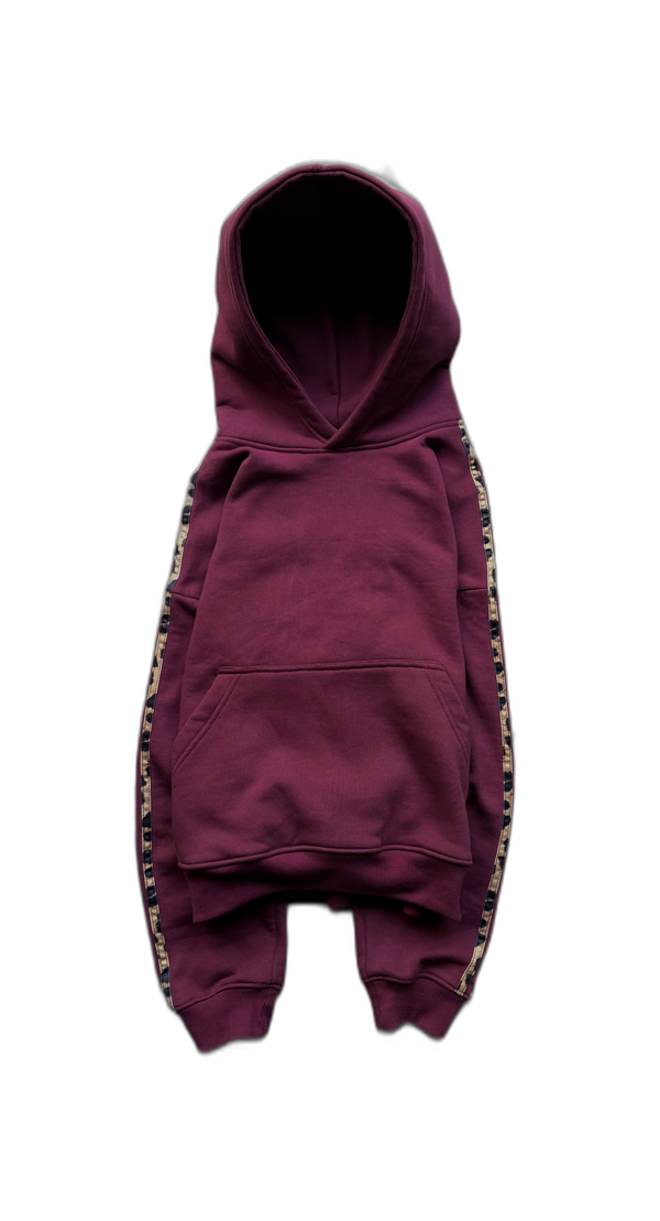 Maroon Noire hoodie with cheetah-trim side stripes