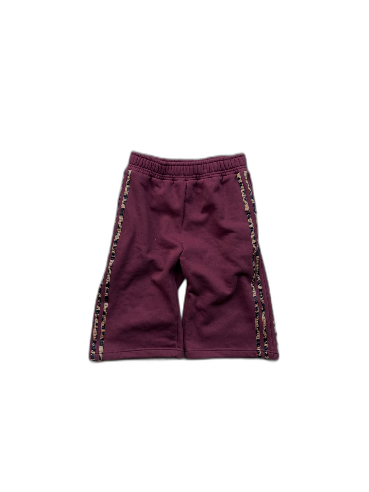 Maroon Noire shorts with cheetah-trim side stripes
