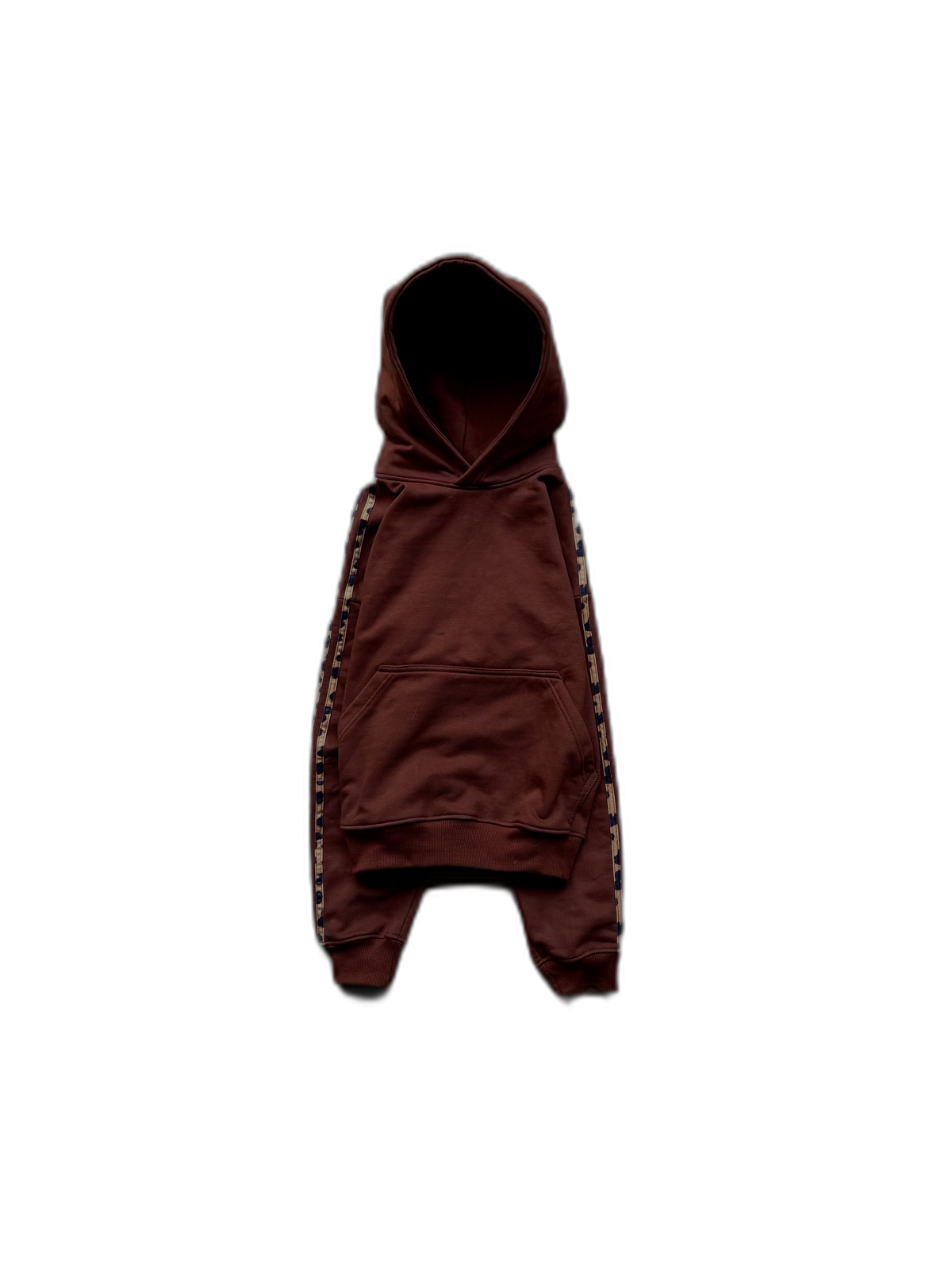 Brown Noire hoodie with cheetah-trim side stripes