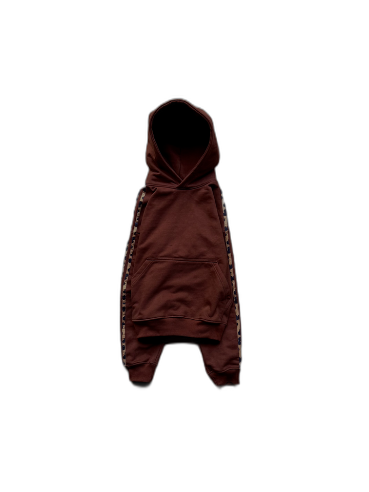 Brown Noire hoodie with cheetah-trim side stripes