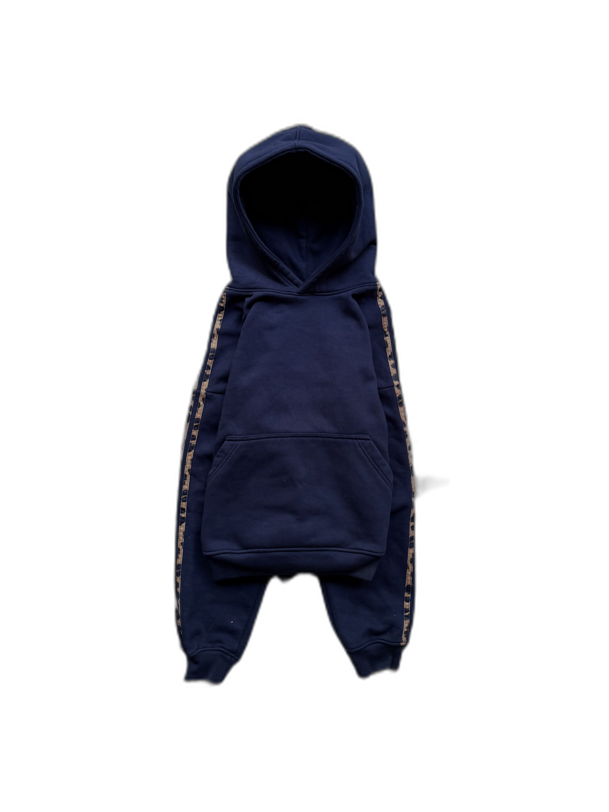 Navy Noire hoodie with cheetah-trim side stripes